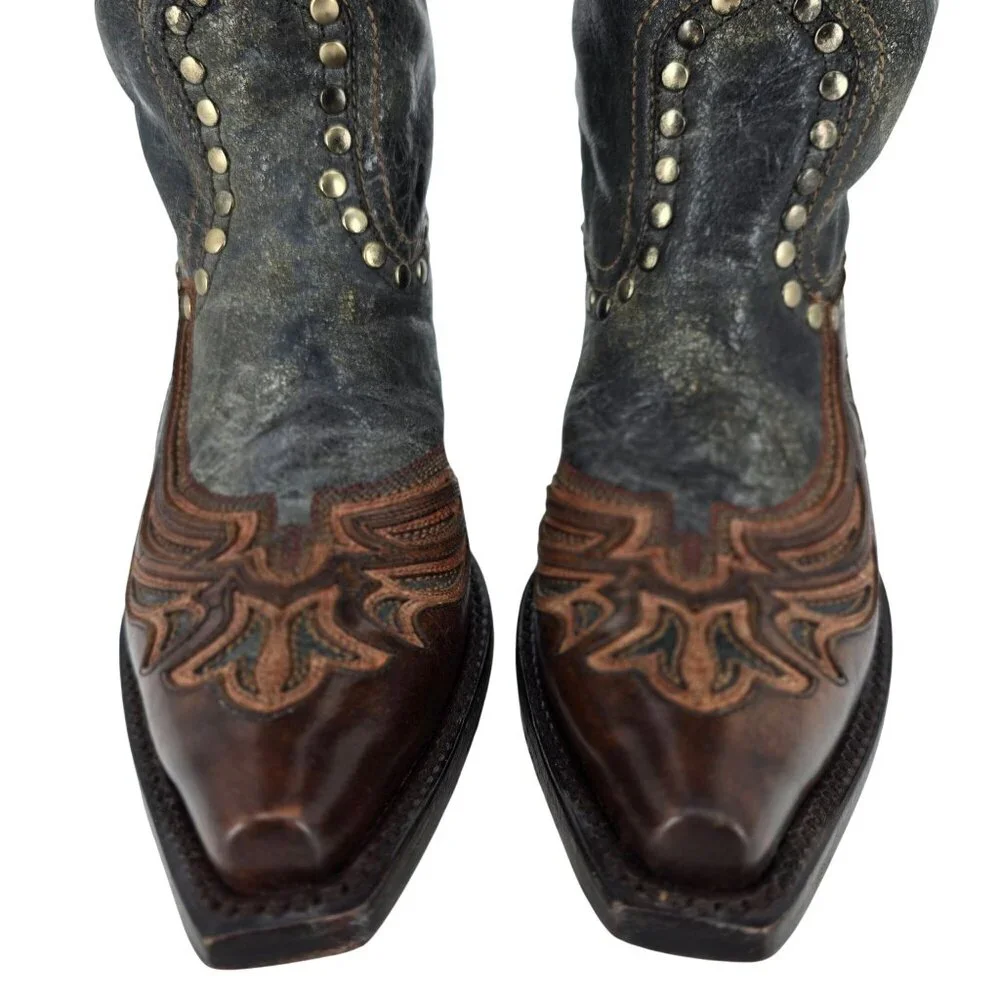 Corral Cowgirl Women's 6M Tall Brown Gray Studded Leather Cowboy Western Boots - Picture 10 of 14